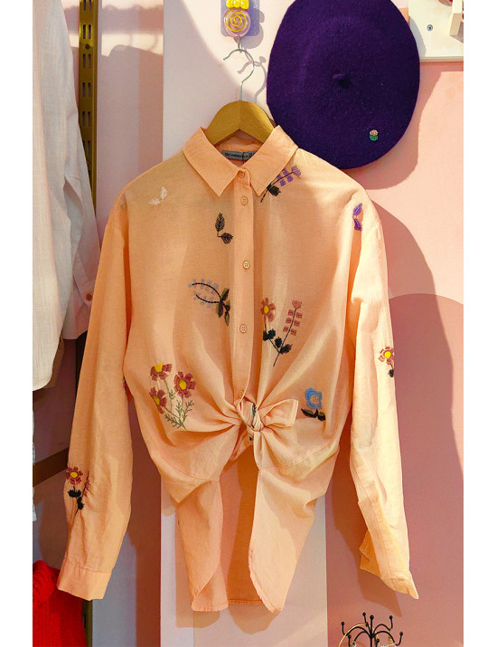Çiçek Nakışlı Şeftali Keten Gömlek Modelleri ve Fiyatları | Craft and Boutique Handmade