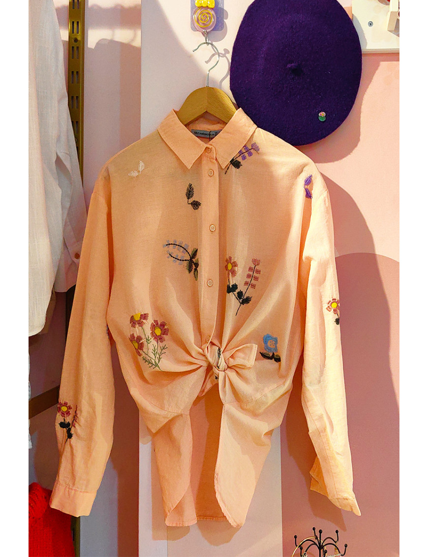 Çiçek Nakışlı Şeftali Keten Gömlek Modelleri ve Fiyatları | Craft and Boutique Handmade