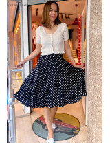 Kadın Puantiyeli Midi Etek | Siyah Beyaz Şık ve Retro Tasarım