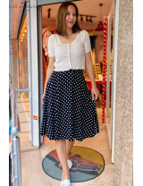 Kadın Puantiyeli Midi Etek | Siyah Beyaz Şık ve Retro Tasarım