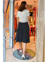 Kadın Puantiyeli Midi Etek | Siyah Beyaz Şık ve Retro Tasarım