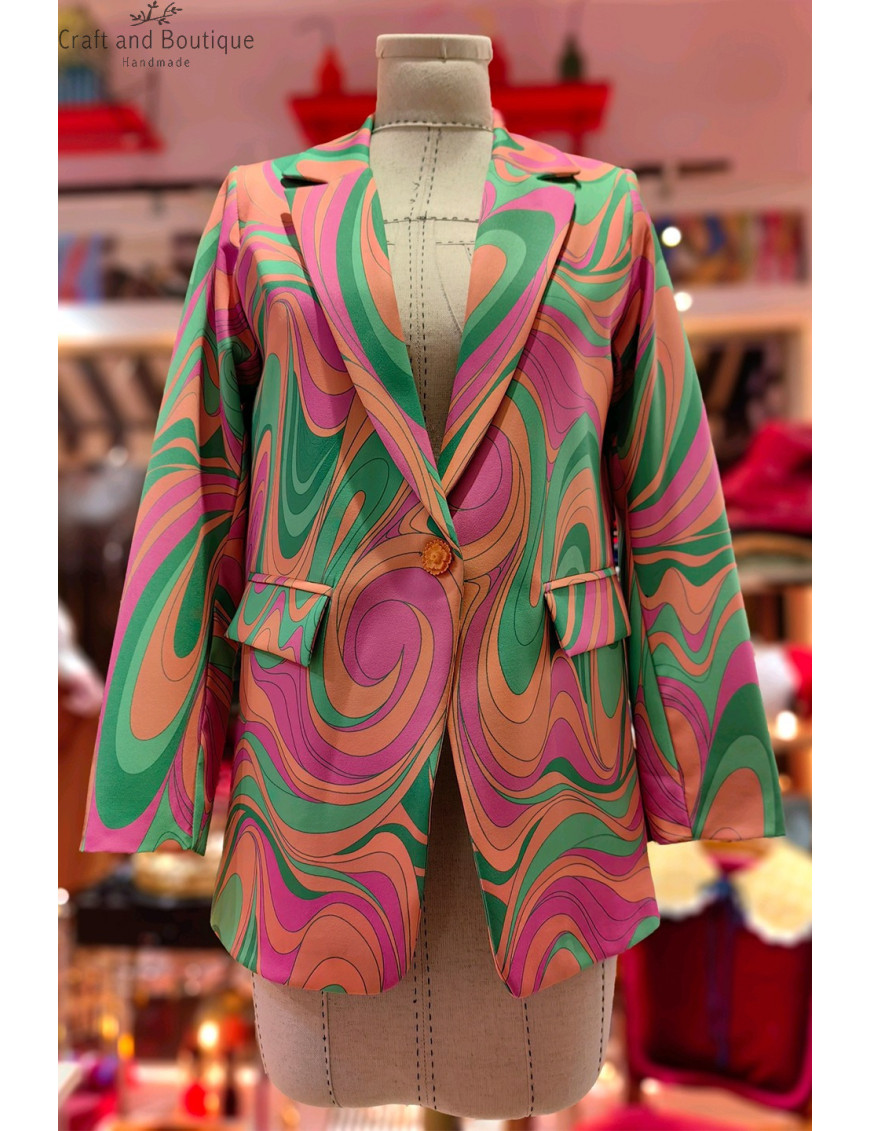 Retro Desenli Kadın Ceket | Renkli ve Şık Blazer Modeli