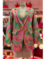 Retro Desenli Kadın Ceket | Renkli ve Şık Blazer Modeli