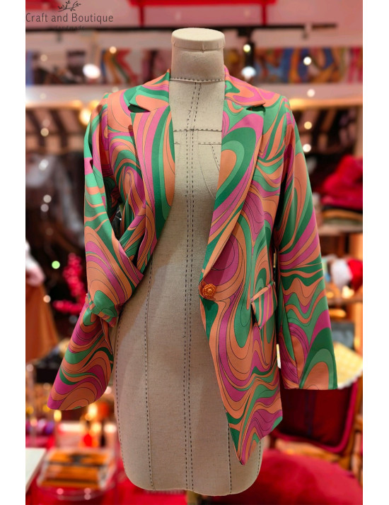 Retro Desenli Kadın Ceket | Renkli ve Şık Blazer Modeli