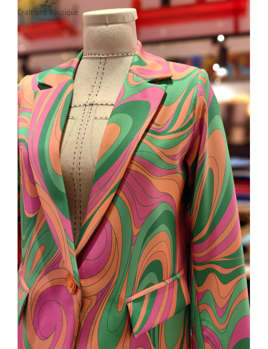 Retro Desenli Kadın Ceket | Renkli ve Şık Blazer Modeli