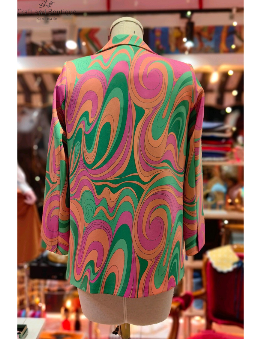 Retro Desenli Kadın Ceket | Renkli ve Şık Blazer Modeli