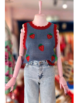 El Yapımı Çilek Desenli Örgü Süveter | Yazlık Kadın Süveter Modelleri