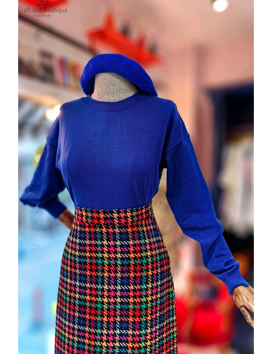 Elektrik Mavisi Kazak & Renkli Etek Kombini | Kadın Şık Kombin Modelleri