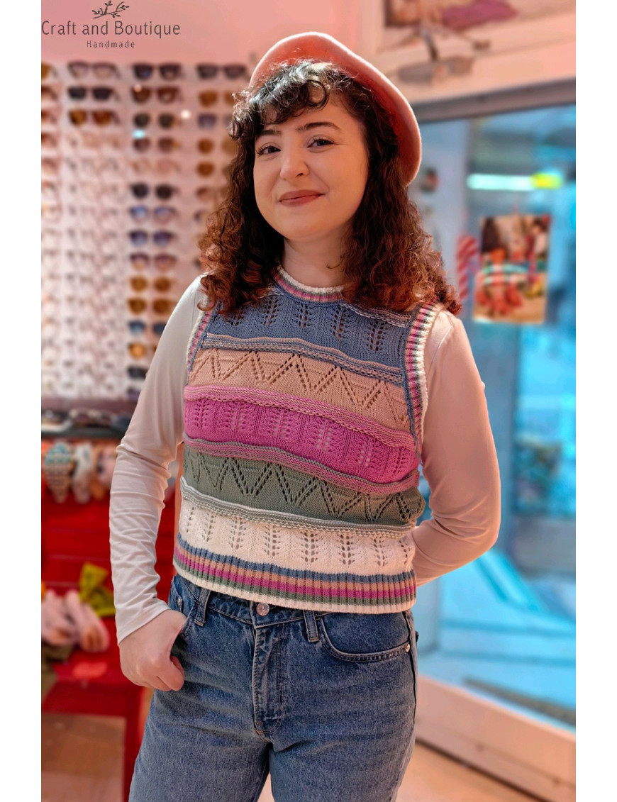 Renkli Çizgili Örgü Süveter | El Yapımı Vintage Süveter Modelleri