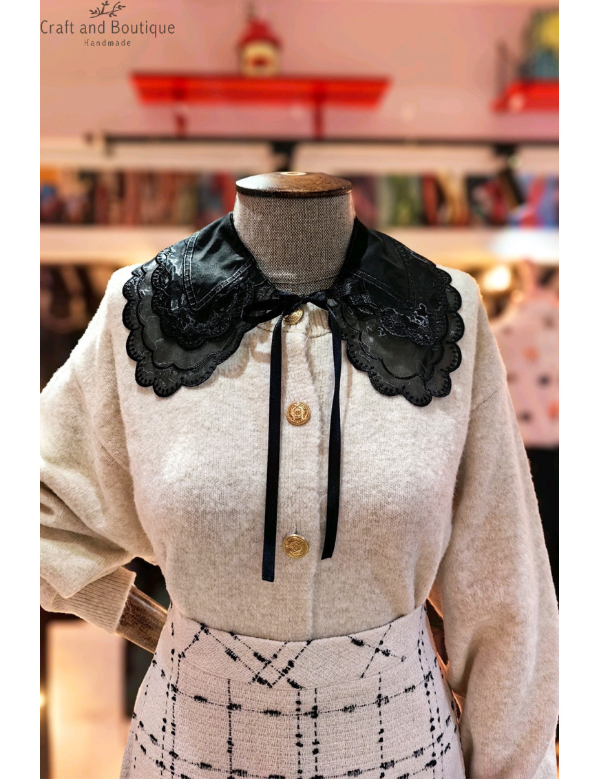 Siyah Çift Kat Dantel Yakalık