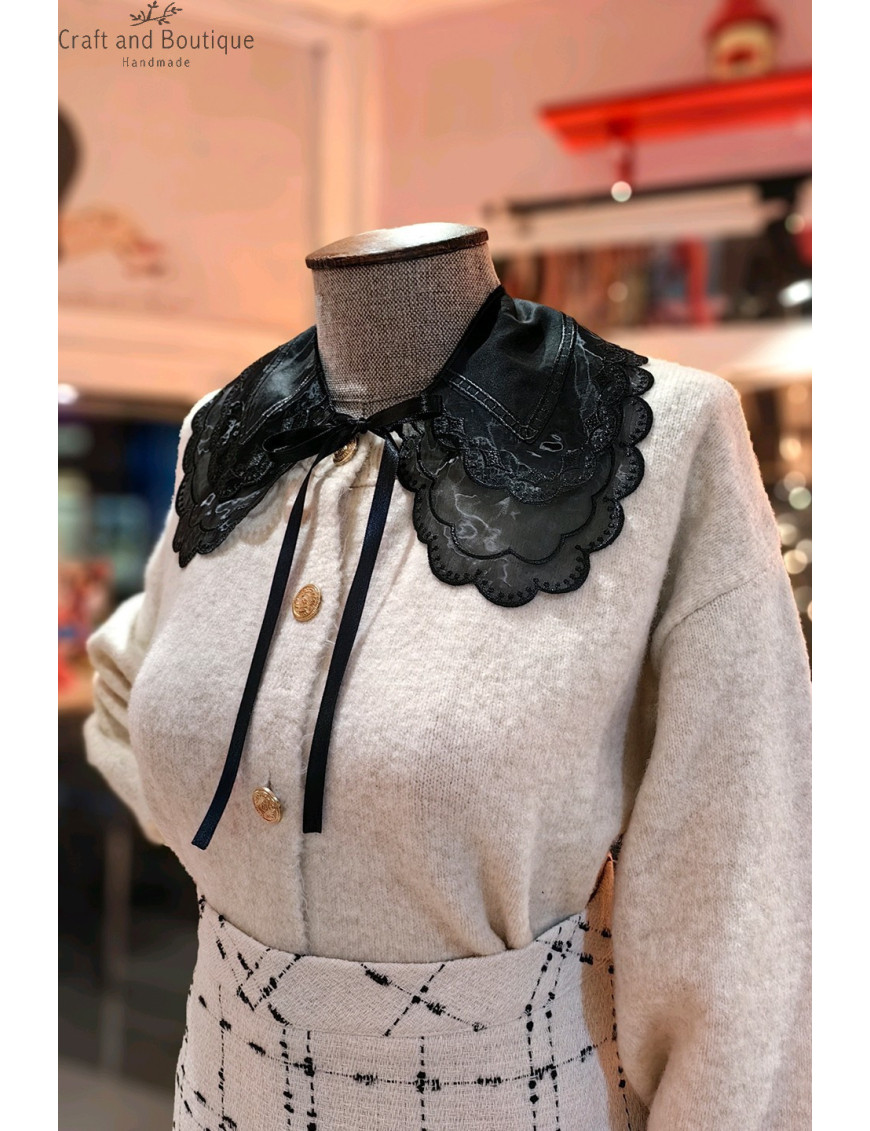 Siyah Çift Kat Dantel Yakalık