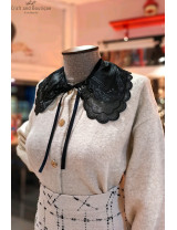 Siyah Çift Kat Dantel Yakalık