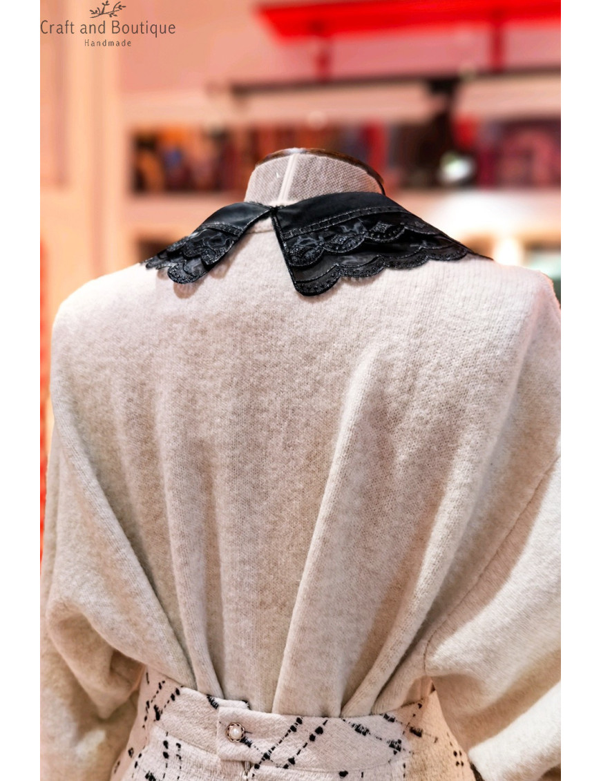 Siyah Çift Kat Dantel Yakalık