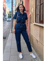 Kadın Denim Tulum Modelleri | Kısa Kol, Beli Bağlamalı Kot Tulum Satın Al