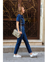 Kadın Denim Tulum Modelleri | Kısa Kol, Beli Bağlamalı Kot Tulum Satın Al