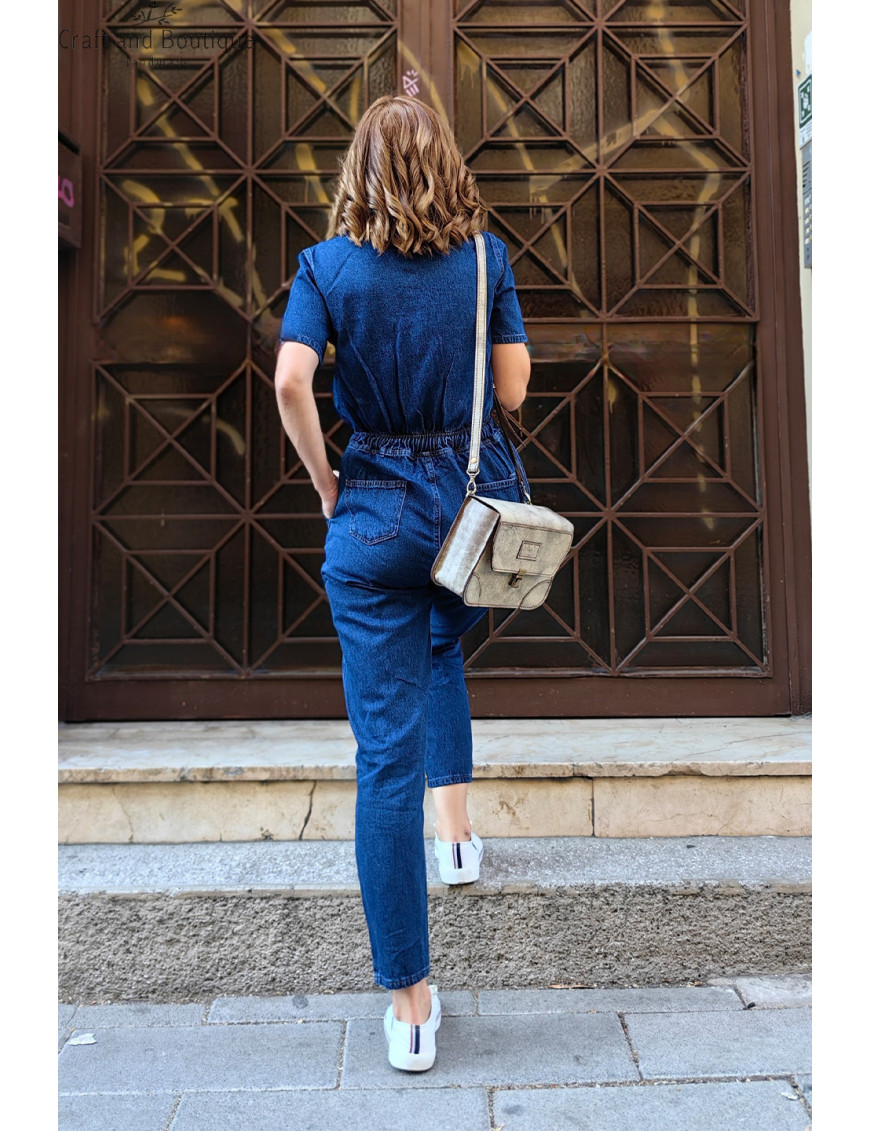 Kadın Denim Tulum Modelleri | Kısa Kol, Beli Bağlamalı Kot Tulum Satın Al