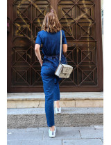 Kadın Denim Tulum Modelleri | Kısa Kol, Beli Bağlamalı Kot Tulum Satın Al