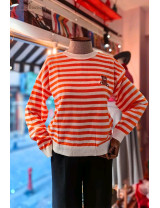 Kadın Balon Kol Çizgili Triko Modelleri | Sevimli Ayıcık Nakışlı Kazak