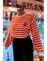 Kadın Balon Kol Çizgili Triko Modelleri | Sevimli Ayıcık Nakışlı Kazak