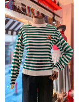 Kadın Balon Kol Çizgili Triko Modelleri | Sevimli Ayıcık Nakışlı Kazak