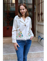 Kadın Çiçek Nakışlı Yazlık Ceket Modelleri | Dantel Detaylı, İşlemeli Bej Ceket