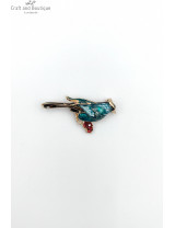 Kadın Mavi-Yeşil Mineli Kuş Broş Modelleri | Kırmızı Taşlı Hayvan Figürlü Broş Satın Al