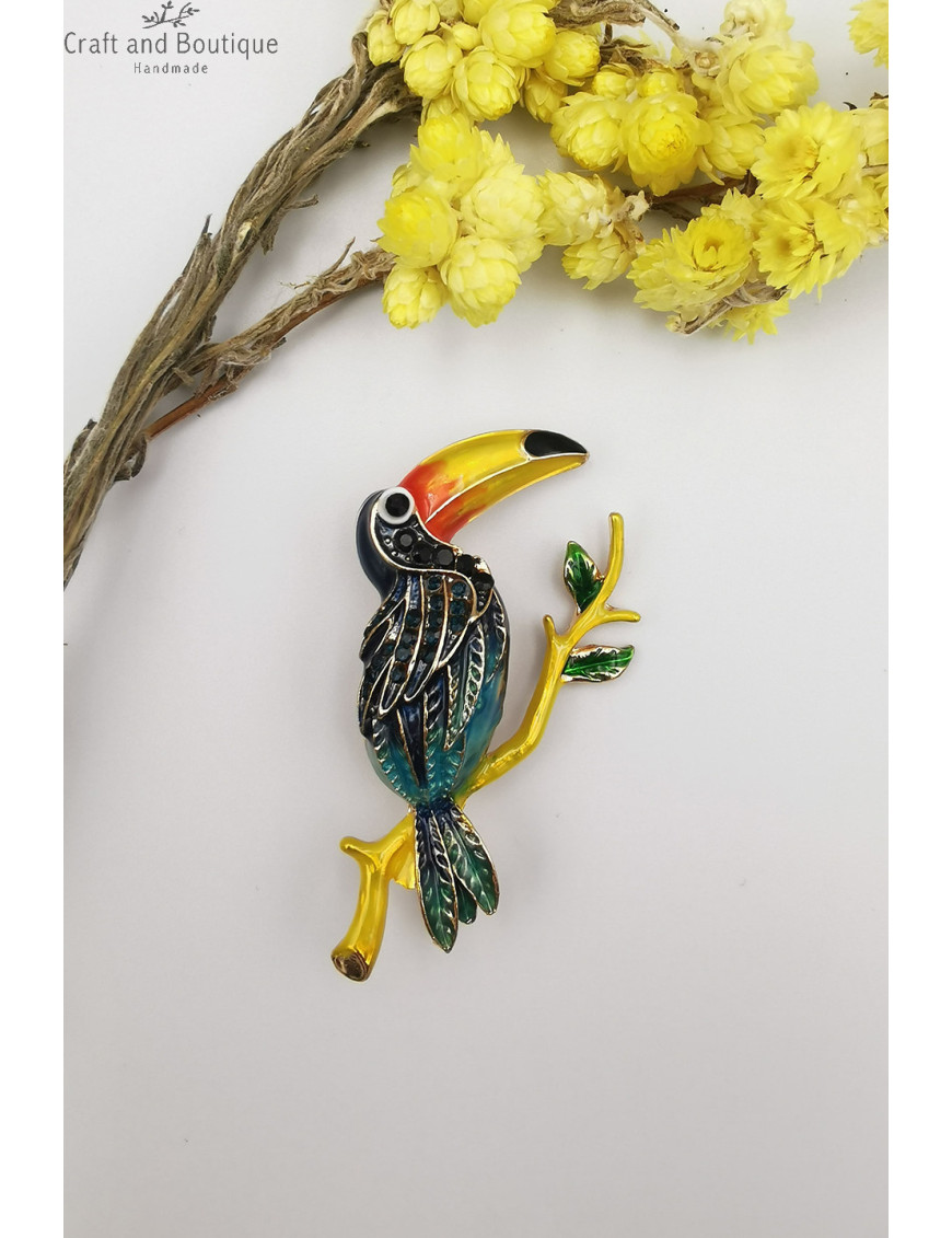 Kadın Mineli Tukan Kuşu Broş Modelleri | Renkli Tropikal Hayvan Figürlü Broş Satın Al