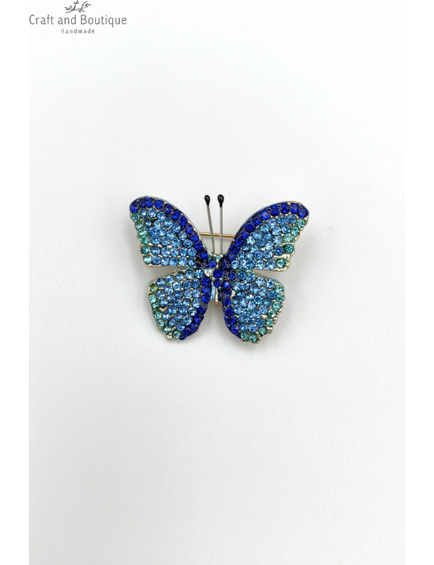 Mavi Taşlı Kelebek Broş | Işıltılı Kadın Aksesuarları | Şık Takı Modelleri