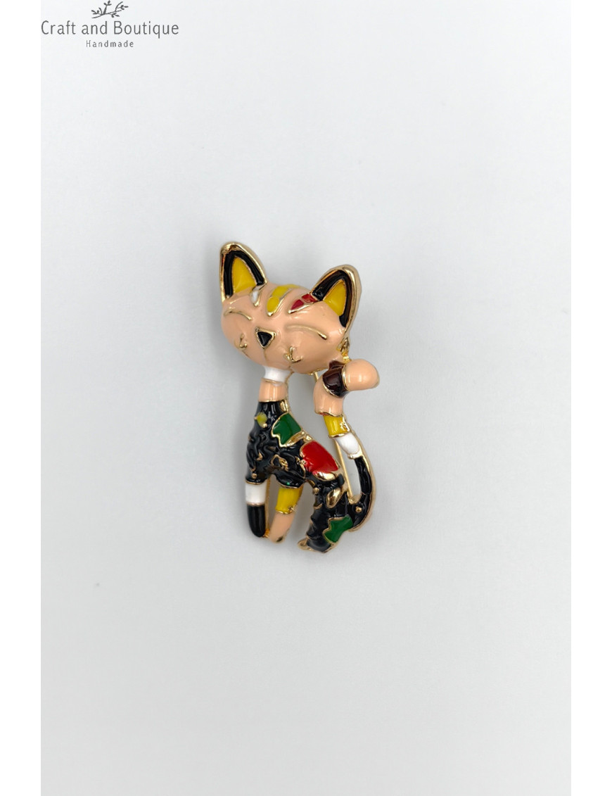 Kadın Çok Renkli Mineli Kedi Broş Modelleri | Sanatsal Hayvan Figürlü Broş Satın Al