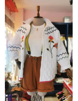 Bohem Çiçek Nakışlı Beyaz Kapitone Crop Ceket | Mevsimlik Mont