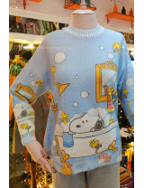 Banyo Desenli Mavi Triko Kazak | Karakterli Örme Kazak