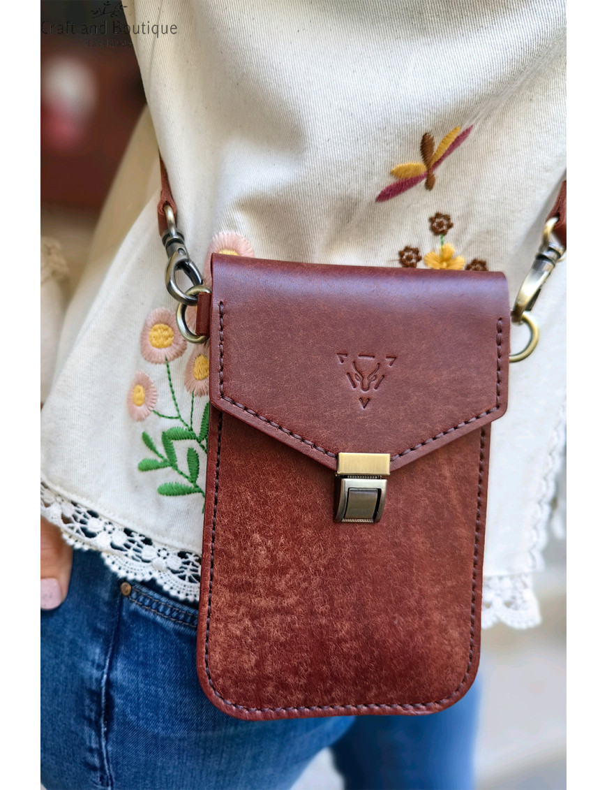 Kremit Deri Telefon Çantası | El Yapımı Mini Crossbody Kılıf