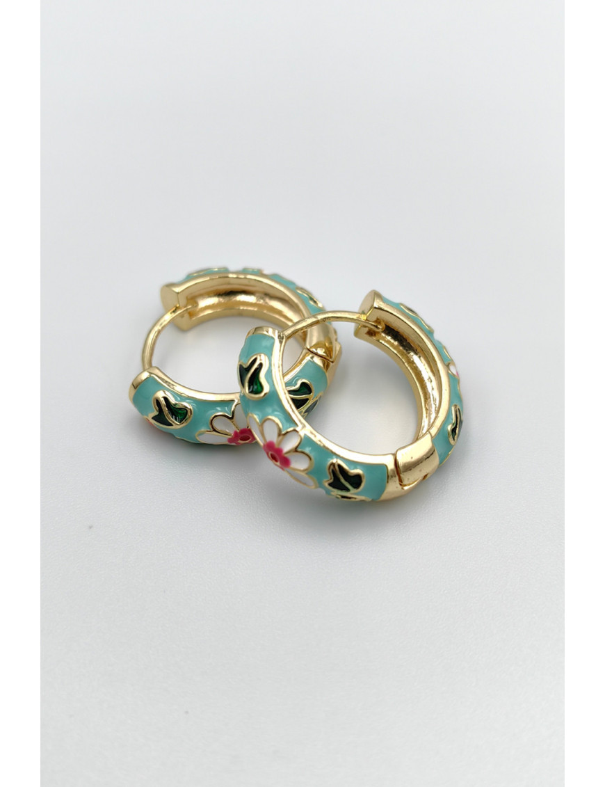 Turkuaz Çiçekli Mineli Halka Küpe | Gold Mine Takı