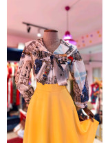 Paris Desenli Fiyonklu Büyük Yakalı Poplin Tasarım  Kadın Gömlek