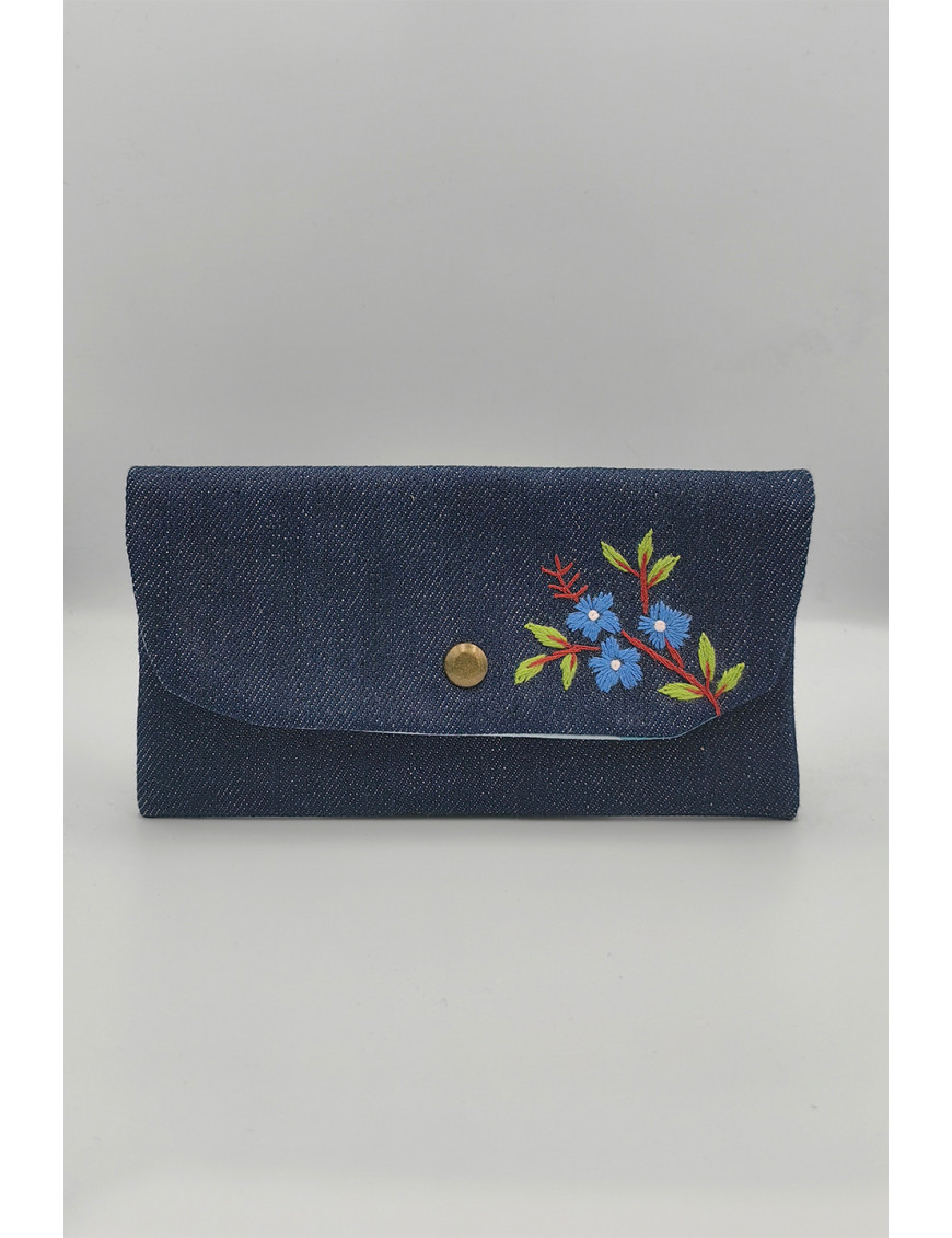 El Yapımı Denim Cüzdan | Nakışlı Kot Kartlık