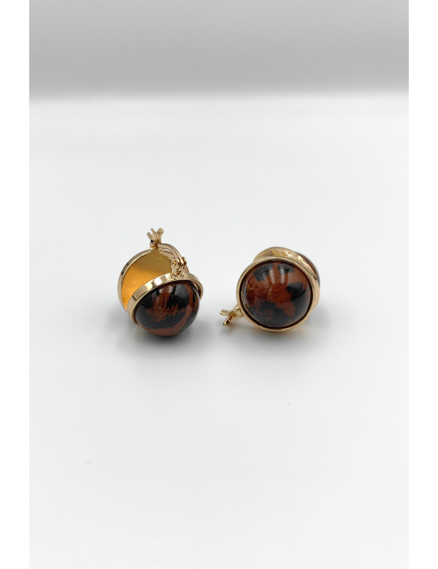 Tortoiseshell Desenli Küresel Gold Küpe | Vintage Klipsli Takı