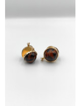 Tortoiseshell Desenli Küresel Gold Küpe | Vintage Klipsli Takı