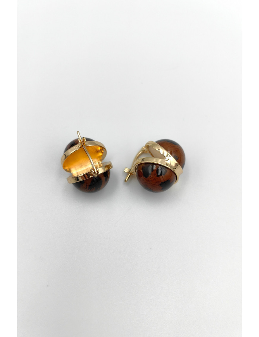 Tortoiseshell Desenli Küresel Gold Küpe | Vintage Klipsli Takı