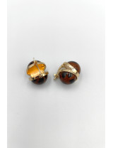 Tortoiseshell Desenli Küresel Gold Küpe | Vintage Klipsli Takı