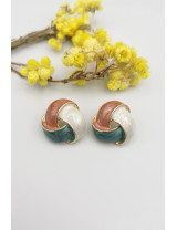 Üç Renkli Emaye Düğüm Küpe | Knot Formlu Gold Damızlık Takı