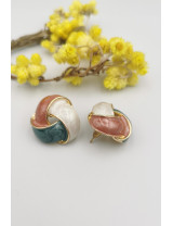 Üç Renkli Emaye Düğüm Küpe | Knot Formlu Gold Damızlık Takı