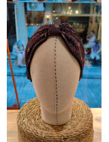 Otantik Desenli Bordo Düğümlü Taç | Kumaş Retro Saç Bandı