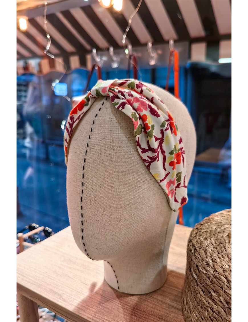 Çiçekli Düğümlü Taç | Bahar Desenli Kumaş Knot Retro Taç