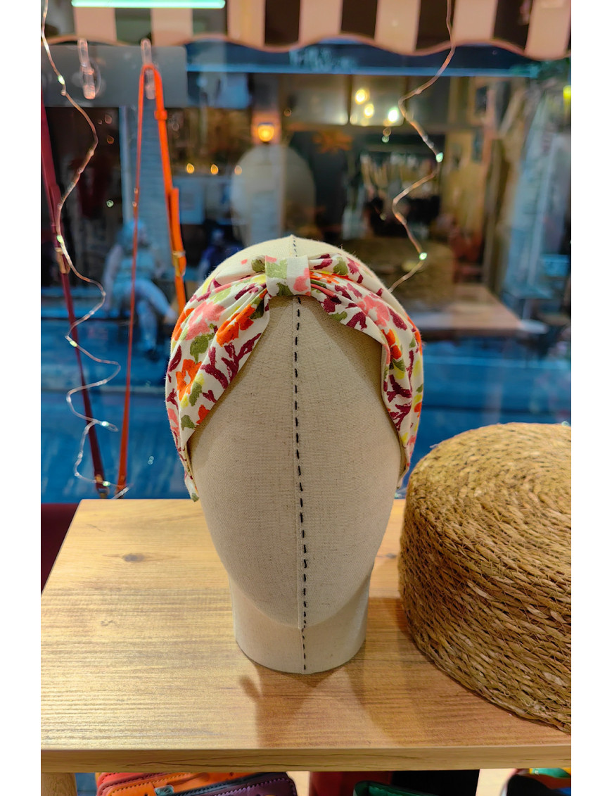 Çiçekli Düğümlü Taç | Bahar Desenli Kumaş Knot Retro Taç