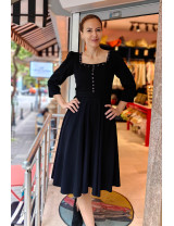 Siyah Düğme Detaylı Midi Elbise | Zarif ve Şık Kadın Elbise Modelleri