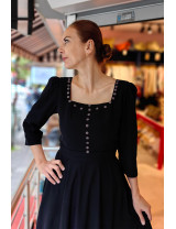 Siyah Düğme Detaylı Midi Elbise | Zarif ve Şık Kadın Elbise Modelleri