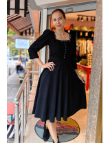 Siyah Düğme Detaylı Midi Elbise | Zarif ve Şık Kadın Elbise Modelleri