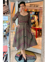 Ekose Desenli Midi Elbise | Vintage Kuşaklı Elbise Modelleri Craft and Boutique
