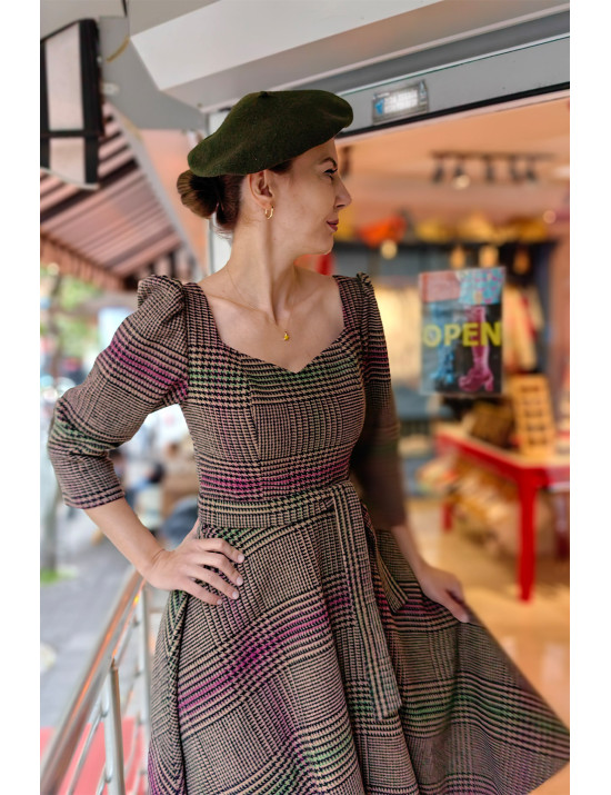 Ekose Desenli Midi Elbise | Vintage Kuşaklı Elbise Modelleri Craft and Boutique