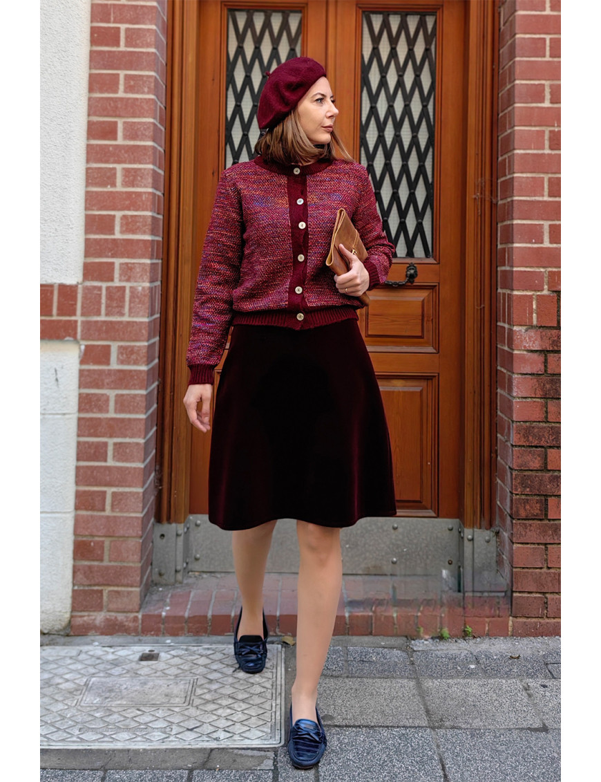 Bordo Ebruli Kısa Hırka | Tweed Dokulu Düğmeli Triko | [Craft and Boutique]